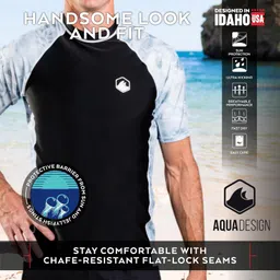 aqua design Men's Short Sleeve Big Wave Surf Swim Comfort Fit Rash Guard Shirt, Royal Ripple, L image 4