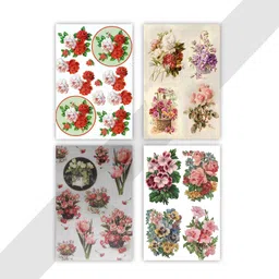 ISEE 360® 4 PCs Rose Flower Decoupage Paper Sticker for Craft DIY Scrap Booking Art Decor Workers (A5 Size) image 1