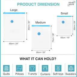 Roughhouse Ultra-Durable Vacuum Storage Bags Pack of 5 Space Saver for Clothes and More- Airtight, Reusable Compression Bags with Double-Zip Seal, Free Pump image 3