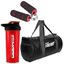 cool indians Gym Bag with Hand Gripper and Gym Shaker Combo Bag for Men Shaker for Protein Shaker Bottle Strong Hand Gripper for Weightlifting 700ML Shaker 100% Leak Proof | Protein Shaker | Gripper (Red) image 1