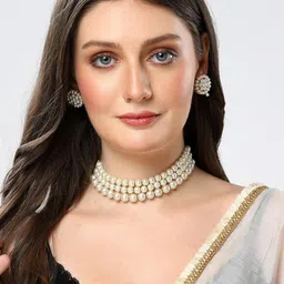 shining diva fashion Latest Stylish Design Fancy Traditional Pearl Necklace Jewellery Set for Women (15915s) image 3