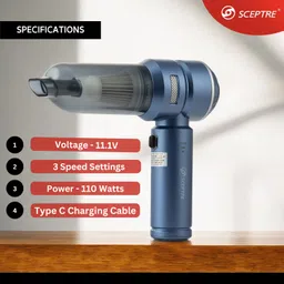 Sceptre Mini Portable Vacuum Cleaner with Blower | Air Duster for car, Home use & Sofa | 3 in 1 Wireless High Power Suction Cleaner, Compressor and Blower | Handheld, Rechargeable & Cordless (HL-121) image 2