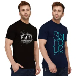 london hills Men Solid Half Sleeve Round Neck Cotton Blend Printed Regular Fit T-Shirt (Pack Of 2) image 2