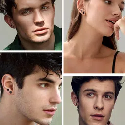 fibo steel Stainless Steel Mens Womens Stud Earrings Black Round Cubic Zirconia Inlaid, 6 Pairs 3mm-8mm image 5