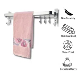 gloxy enterprise 24 Inch Wall Mounted Stainless Steel Bathroom Towel Hanger - Space-Saving - Durable Bathroom Accessories and Fittings - Easy Installation- (24 Inch, Chrome, Foldable) image 2