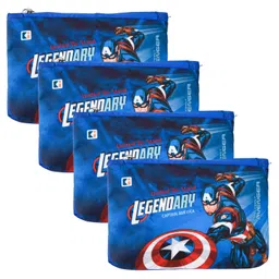 kuber industries Pack of 4 Pencil Pouch | Square Stationary Pouch | Pencil Box for Kids | School Geometry Pouch | Zipper Pencil Organizer | Pencil Utility Bag | Marvel Captain America | Royal Blue image 1
