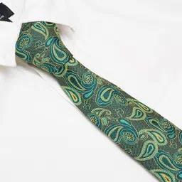 axlon Mens Plaid Pasiley Silk Necktie Gift Set With Pocket Square Cufflinks & Brooch Pin Tie For Men Formal With Leatherite Box (AMBI4RX Free Size) | (Leather Gift Box) (Pack of 4) image 4