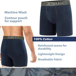 Men's 100% High Waist Cotton Plus Size Regular Fit Solid Boxer Briefs Innerwear Long Trunks Full Underwear Combo image 5