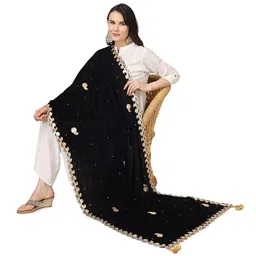 a r silk Women's Black Velvet Chandana & Gotta Patti Work With Gotta Patti Lace Fancy Dupatta(ARS0754) image 5