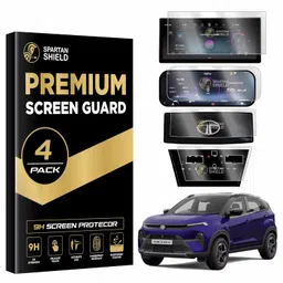 Spartan Shield {4 PACK) Screen Guard For NEW TATA NEXON || 10.25 INCH INFOTAINMENT [THIN CORNERS] + STEERING + 10 inches MID + AC PANEL Protector || Nexon Car Display Accessories [Not Tempered Glass] image 1