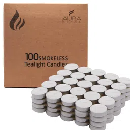 AuraDecor White Tealight Candle, Smokeless No Residue Burn Upto 3 Hour, Unscented T Light Candle for Home Decor (Set of 100 (White), Standard) image 1