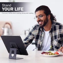 ELV Metal Adjustable Mobile Phone Foldable Holder Stand Dock Mount with Big Back Support to Hold (Upto 10inch) of iPhone, iPad, Smartphones, Tablets, Kindle (Black) image 4