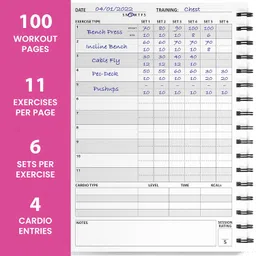 unibrands Ultimate Gym Workout Log Book, XL A5 Exercise, Fitness and Training Diary & Journal – 100 Page with Exercise, Cardio & Notes Sections, Set Goals & Track Progress - for Men and Women (Pink) image 5