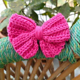 generic Handmade Crochet Bow Hair Accessory, Hot Pink, Decorative Knitted Design image 1