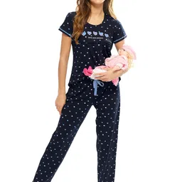 lotik Women's Cotton Heart Print Feeding Top & Payjama Half-Sleeve Nightsuit Set image 1