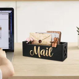 MERISHOPP®Wood Mail Organizer Multipurpose Decorative Black Wall Mounted or Countertop|Home & Garden | Key & Letter Holders|1 Mail Organizer image 3