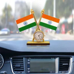 generic Indian Flag with Quartz Watch for Car Dashboard & Official Purpose image 2