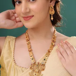 yellow chimes Jewellery Set For Women | Golden Necklace Set for Women | Traditional Long Gold Plated Jewellery Set for Girls | Birthday Gift for Girls & Women Anniversary Gift for Wife image 2