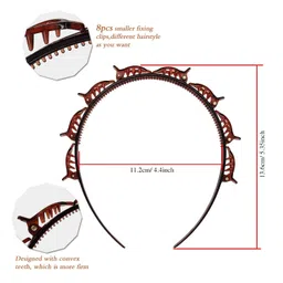 flysales Twist Hairband 2 Pcs,Trunk Hair Hair Band, Hairstyle Braid Tool,Barrettes for Thin or Thick Hair, Alligator Clips.Korean Style Hairband With Teeth Comb for Girls and Women(Brown and Black) image 2