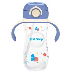 1st Step 330 ml BPA Free Anti-Spill Soft Silicone Weighted Straw Baby Sipper Cup with Twin Handle and Flip Top - Blue image 1