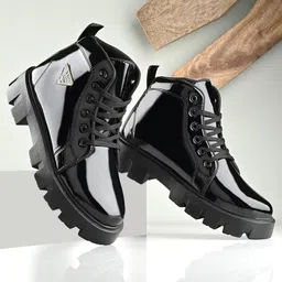 pos planet of shoes Premium Men's Patent Leather Boots Stylish Durable Footwear for Every Occasion Black image 2