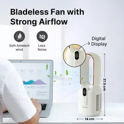 the better home FUMATO Bladeless Series Table Fan | Portable Fan for Home Office Outdoor | USB Rechargeable 2000mAh Battery | 5-Speed Adjustment | White image 5