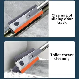 Wazdorf 3-in-1 Bathroom Cleaning Brush with Wiper | Long Handle 180° Rotating Toilet & Tile Scrub Brush | Wiper Floor Cleaner for Bathroom & Kitchen (Orange) image 4