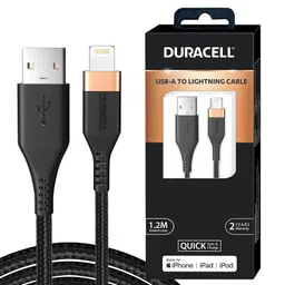 Duracell USB Lightning Apple Certified (Mfi) Braided Sync & Charge Cable For Iphone, Ipad And Ipod. Fast Charging Lightning Cable, 3.9 Feet (1.2M) - Black image 1