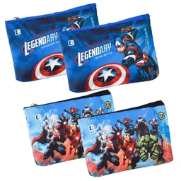 kuber industries Polyester Pack of 4 Pencil Pouch | School Geometry Pouch | Pencil Utility Bag | Marvel Pencil Organizer | Square Stationary Pouch | Pen-Pencil Box for Kids | Royal Blue & Black image 1