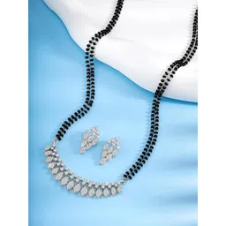 peora Cubic Zirconia Studded Mangalsutra & Stud Earrings Set Ethnic Jewellery Anniversary Gift for Women image 2