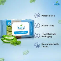 Kara Aloe Vera & Mint Oil Refreshing Facial Wet Wipes- 25 pulls |Hydrating & Revitalizing | Pack of 6 (150 Pieces) image 4