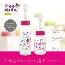 BeeBaby 2 in 1 Gentle Slim Neck Baby Feeding Bottle with Anti - Colic Gentle Touch Silicone Nipple and Feeder Spoon (Plastic) for New Born / Infant / Toddler / Babies, 100% BPA FREE, 8 Months + (250 ML / 8 oz.) (Pink) (Pack of 2) image 5