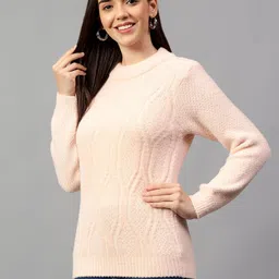cantabil Self Design Turtle Neck Full Sleeves Regular Fit Women Casual Sweater | Casual Sweater for Women | Women Sweater for Winter Wear (P_LSWT00116) image 2