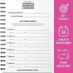 unibrands Ultimate Gym Workout Log Book, XL A5 Exercise, Fitness and Training Diary & Journal – 100 Page with Exercise, Cardio & Notes Sections, Set Goals & Track Progress - for Men and Women (Pink) image 3
