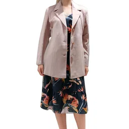 myror Women's Beige Suede Blazer, Button Front, 50 cm Length image 1