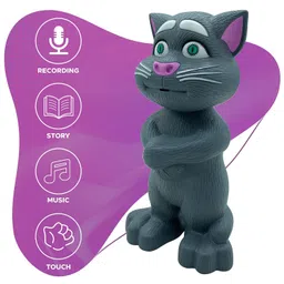 NHR Intelligent Talking Tom Cat, Speaking Robot Cat Repeats What You Say, Touch Recording Rhymes and Songs, Musical Cat Toy for Kids (3+ Years, Grey) image 1