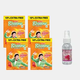 ADPL Glucose Turbo Charge Orange 110 gm (Pack of 4) (FREE Eleesa Rose Water Spray 60 ml) | Energy Drink | Orange Glucose Powder for Hydration & Weakness | Natural Toner & Face Mist image 1
