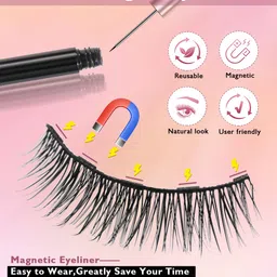 Batfield 3 Pairs Magnetic False Eyelashes - Reusable Fake Eyelashes with Eyeliner and Tweezer - Artificial Eye Lashes for Women Natural Wispy(Style 6) image 2
