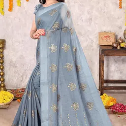 mirchi fashion Women's Cotton Blend Mix 2-Tone Foil Printed Saree with Blouse Piece image 3