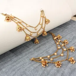 shining diva fashion Latest Trendy Stylish Ear Chain Earrings for Women | Traditional 18k Gold Plated Wedding Party Jewellery | Bahubali Inspired Kan Chain Jhumki Earrings image 3