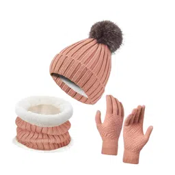 merishopp Winter Hat Scarf Gloves Set Winter Cap Neck Warmer for Running Skiing Hiking Pink|Clothing, Shoes & Accessories | Womens Accessories | Hats image 1