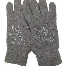 krystle Women's & Girl'sPearl Snowflake Gloves Winter Outdoor Windproof Warm Knit Mittens (Grey) image 3