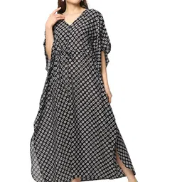 craftbazar Women's Black Cotton Kaftan, Feeding Kaftan, Nursing Nighty, Nightwear, Nursing Nightwear image 1