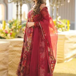 3buddy fashion Women Anarkali Maxi Long Rayon Ethnic Flared Gown || Girl/Women Stitched Gown || Dress with Duppata (Maroon) image 2