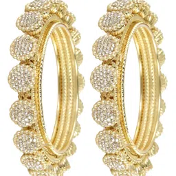 lavazza Premium Golden Metal Brass Bangles Set with Sparkling Zircon Stone & Beads Work For Women & Girls | Traditional Ethnic Diamond Kangan For Bridal Wedding | Designer Girls Bangles- Set of 2 image 5