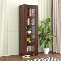 PS Decor Furniture Sheesham Wood Crockery Cabinet | Kitchen Cabinet | Display Rack | Bookshelf | Wooden Storage Unit | Wardrobes | Walnut image 1