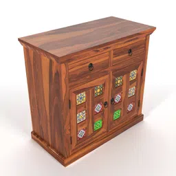 mamta furniture Mamta Furniturer Small Wooden Cabinet for Living Dining Drawing Bedroom & Office with 2 Drawer & 2 Rack - Solid Wood Sheesham Honey Finish Cabinet in Traditional Rajasthani Style image 4