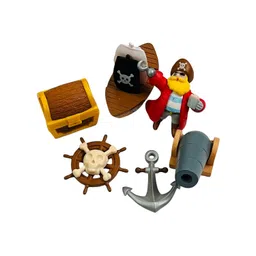 Moira Miniature Pirate Themed Decoration Set, 6 Pieces, Includes Ship Wheel, Treasure Chest, Anchor, Barrel and Figurine image 1