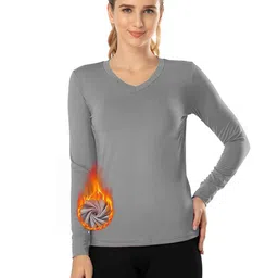 mancyfit Thermal Tops for Women Fleece Lined Shirt Long Sleeve Base Layer V Neck Grey X-Large image 1