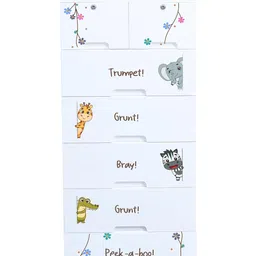 the tickle toe Plastic Chest of Drawers for Kids | 7-Tier Storage Organizer for Clothes, Toys & Essentials | 51L x 33W x 121H cm | Animal Print Dresser Cabinet | Glossy Finish (White) image 3